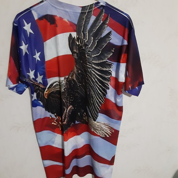 Get A Life Men's American Flag Eagle All Over Print Lightweight Shirt - Picture 2 of 3